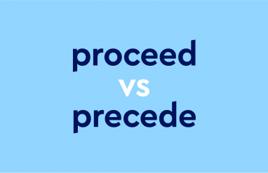 dark blue text "proceed vs precede" on light blue background
