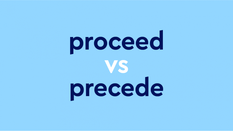 dark blue text "proceed vs precede" on light blue background