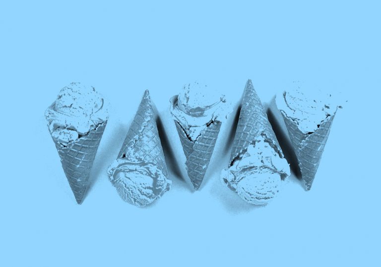 ince cream cones in a row, blue filter.