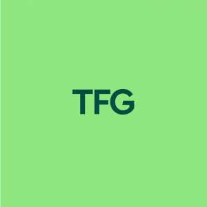dark green text TFG on light green background