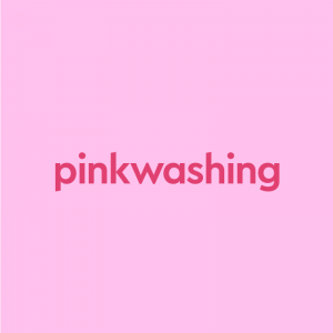 dark pink text "pinkwashing" on light pink background