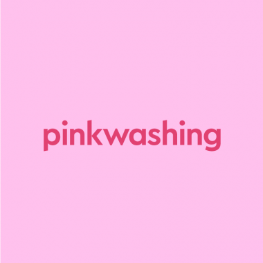 dark pink text "pinkwashing" on light pink background