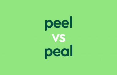 dark green text "peel vs peal" on light green background