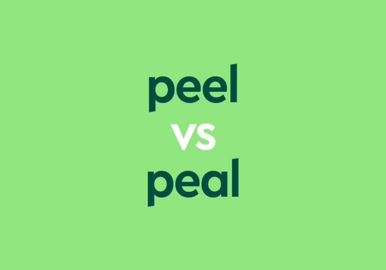 dark green text "peel vs peal" on light green background