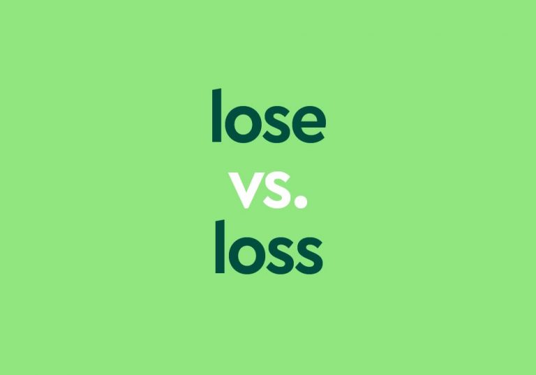 dark green text "lose vs loss" on light green background