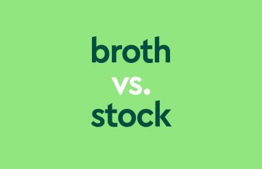 dark green text "broth vs stock" on light green background