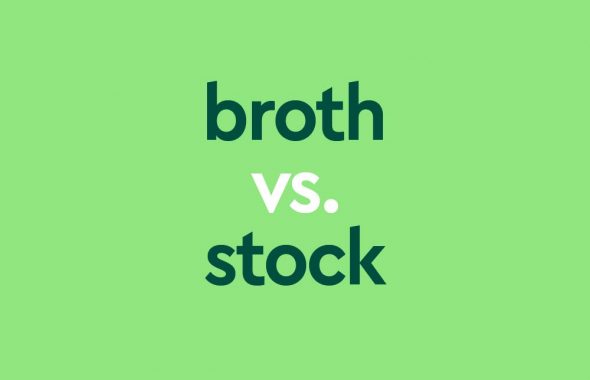 dark green text "broth vs stock" on light green background