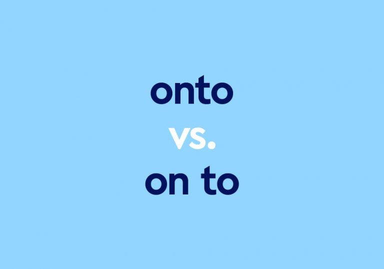 dark blue text "onto vs on to" on light blue background