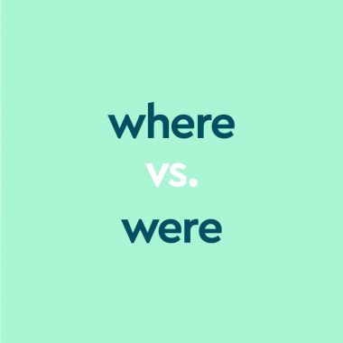 dark aqua text "where vs were" on light aqua background