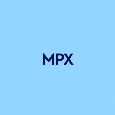 dark blue text "MPX" on light blue background