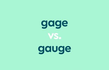 dark aqua text "gage vs gauge" on light aqua background