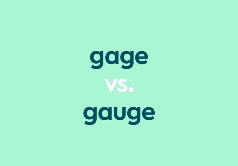 dark aqua text "gage vs gauge" on light aqua background