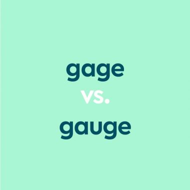 dark aqua text "gage vs gauge" on light aqua background