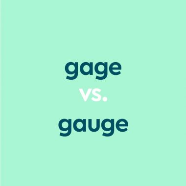 dark aqua text "gage vs gauge" on light aqua background