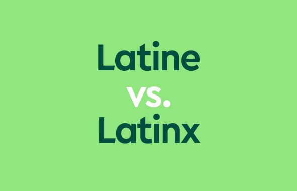 dark green text "latine vs latinx" on light green background
