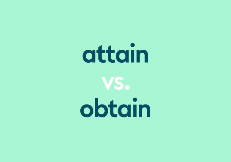 dark aqua text "attain vs obtain" on light aqua background