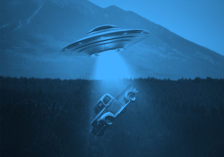 spaceship abducting truck