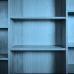 empty bookshelf, blue filter.