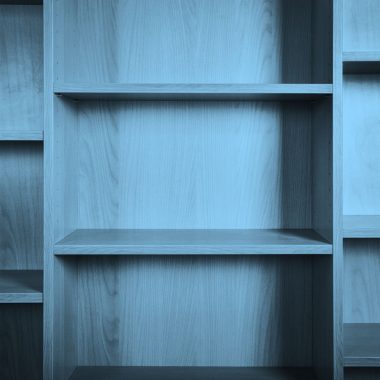 empty bookshelf, blue filter.