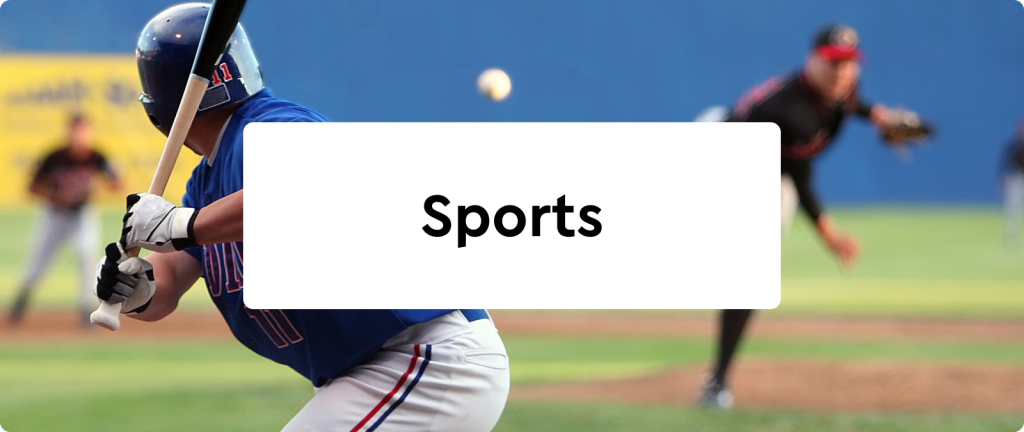 tex: "sports" overlaid on an image of a baseball game