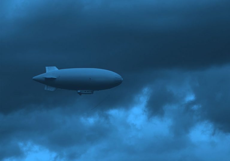 zeppelin, blimp clouds blue filter