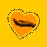 stretched out hand on heart shape background with words of affirmation