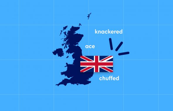 dark blue map of the UK with flag on light blue background