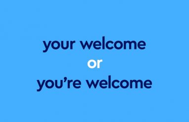 dark blue text "your welcome or you're welcome" on blue background