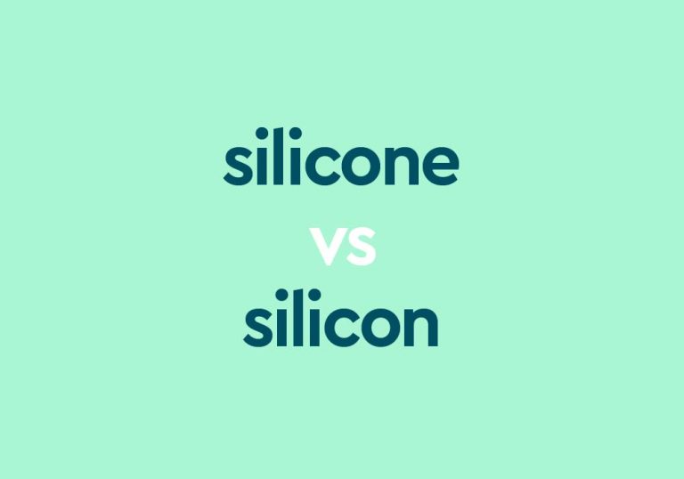 dark aqua text "silicone vs silicon" on light aqua background