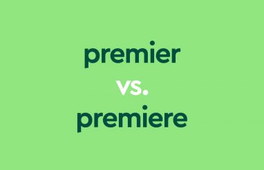 dark green text "premier vs premiere" on light green background