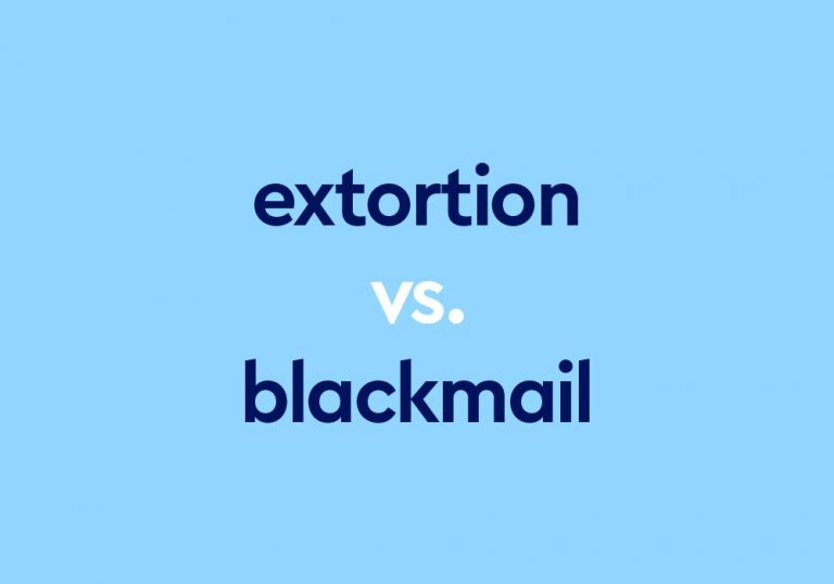dark blue text "extortion vs blackmail" on light blue background