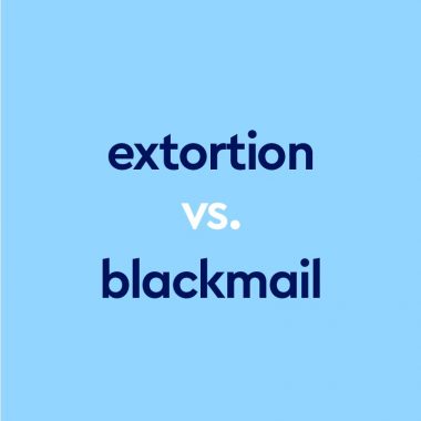 dark blue text "extortion vs blackmail" on light blue background