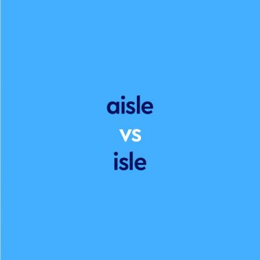 dark blue text "aisle vs isle" on blue background