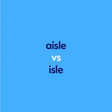 dark blue text "aisle vs isle" on blue background