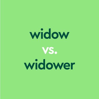 dark green text "widow vs widower" on light green background