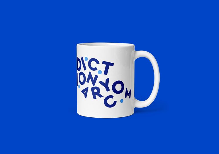 Dictionary.com mug on blue background