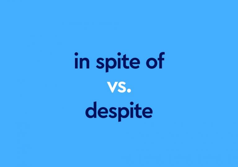 dark blue text "in spite of vs despite" on blue background