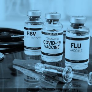 vaccine vials, blue filter