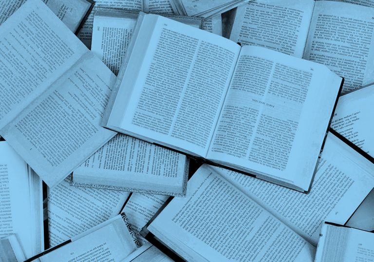 open books; blue filter