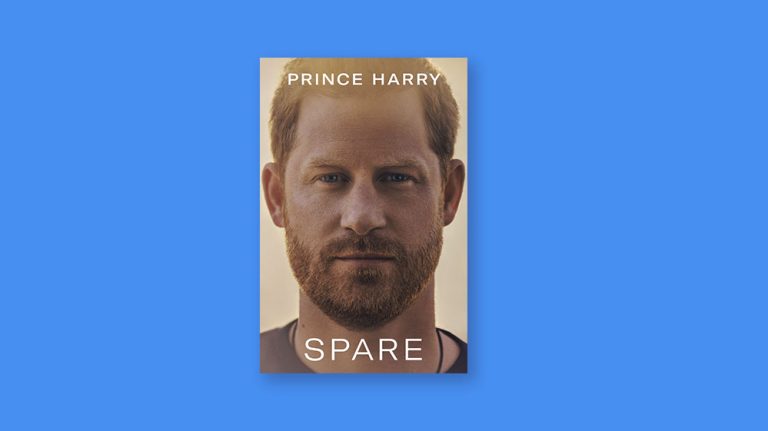 Prince Harry "Spare" cover; blue background