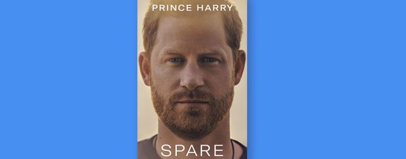 Prince Harry "Spare" cover; blue background