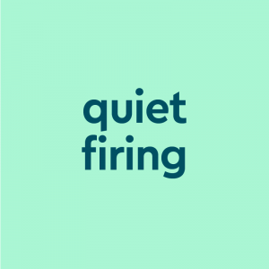 dark aqua text "quiet firing" on light aqua background