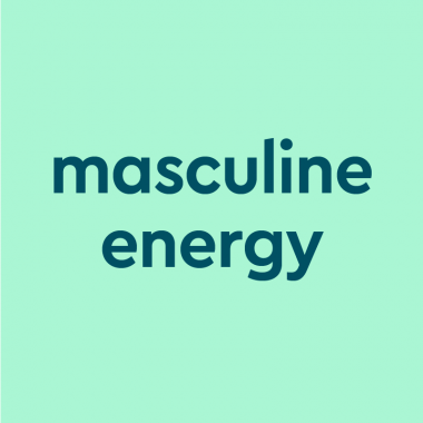dark aqua text "masculine energy" on light aqua background