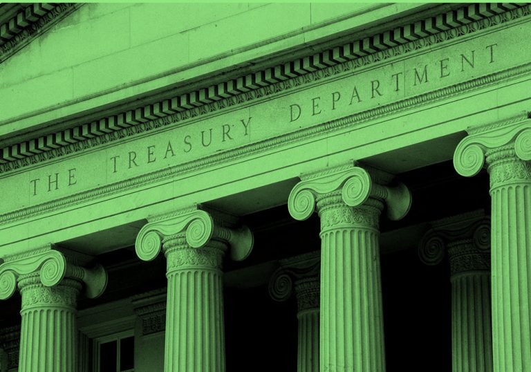 treasury department building; green filter