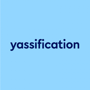 dark blue text "yassification" on light blue background