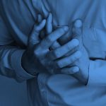 man holding chest, blue filter