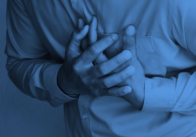 man holding chest, blue filter