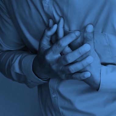 man holding chest, blue filter