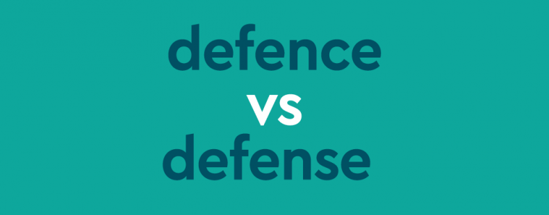 dark aqua text "defence vs defense" on dark aqua background