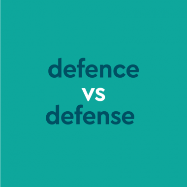 dark aqua text "defence vs defense" on dark aqua background